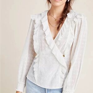 Anthropologie Maeve “Laila” Women’s Ruffled Wrap Blouse Size 2 Cream Lace